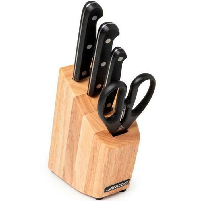 Sæt med køkkenknive og holder Arcos Universal Sort Rustfrit stål Gummitræ 5 Dele 4 Dele