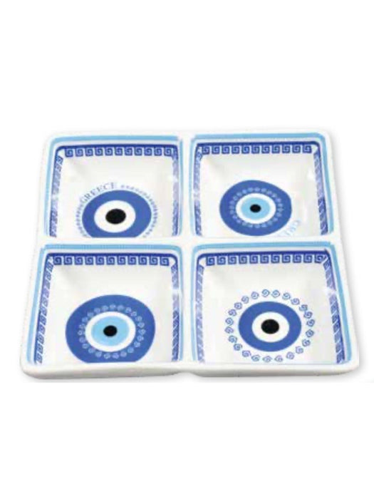 Moutsos Meze skål med 4 fack (porslin) Ögondesign 14x14x2,5cm